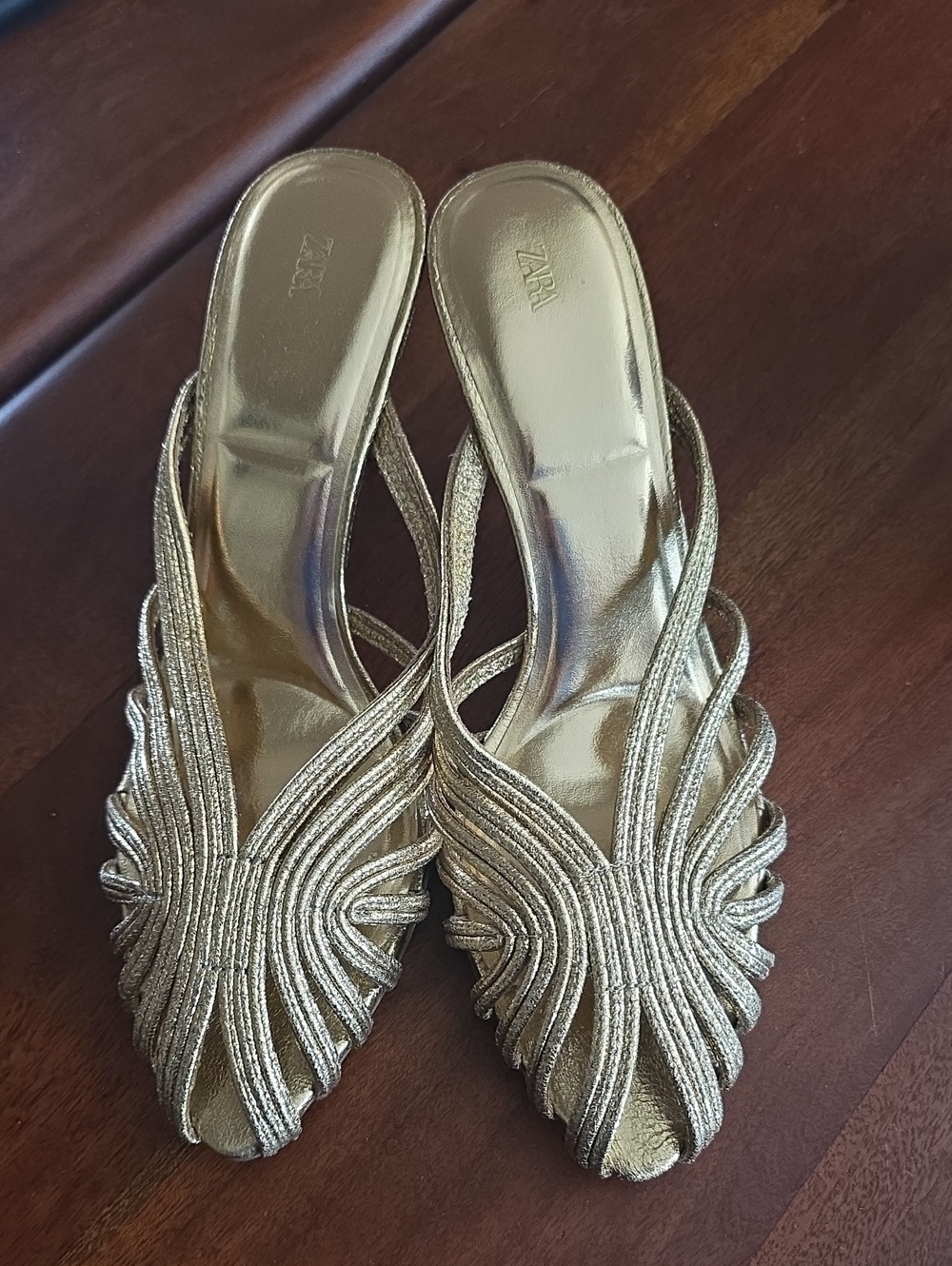 Zara Braided Metallic Slide Mules in Gold
